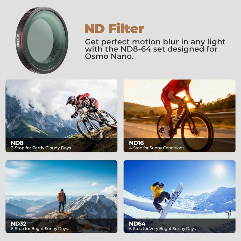 FreeWell مجموعة فلاتر يومية قياسية لجهاز DJI Osmo Nano – فلاتر ND8 و ND16 و ND32 و ND64 - Image 3